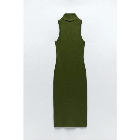 Zara Green Turtleneck Sleeveless Maxi Dress LARGE NWOT - Picture 7 of 9